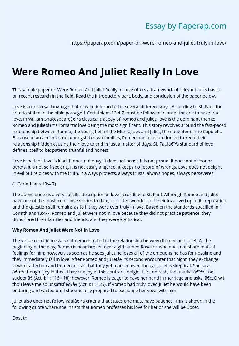 Were Romeo And Juliet Really In Love