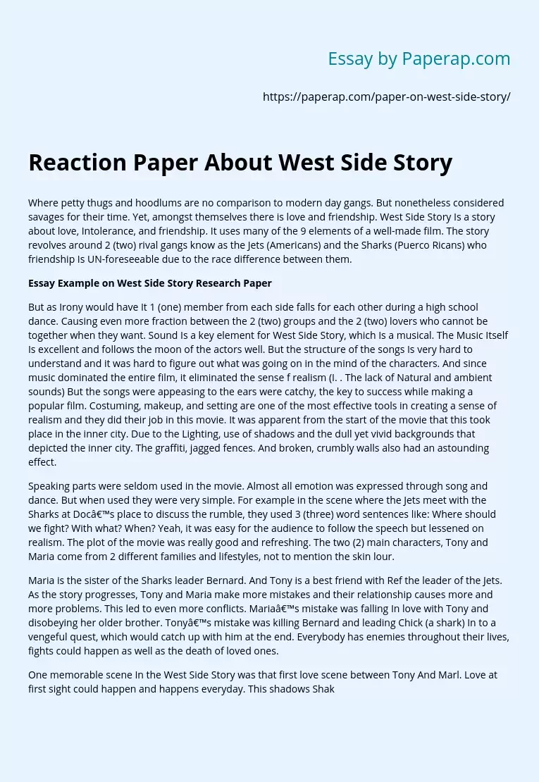Reaction Paper About West Side Story