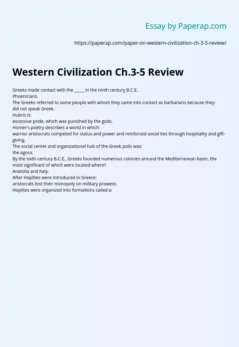 Western Civilization Ch.3-5 Review