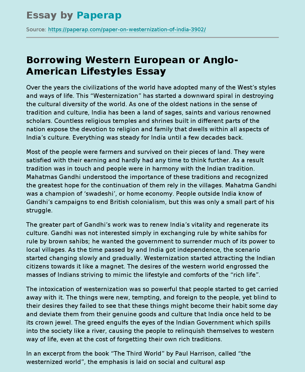 Borrowing Western European or Anglo-American Lifestyles