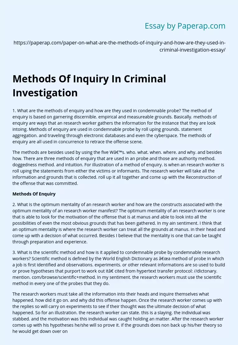 Methods Of Inquiry In Criminal Investigation