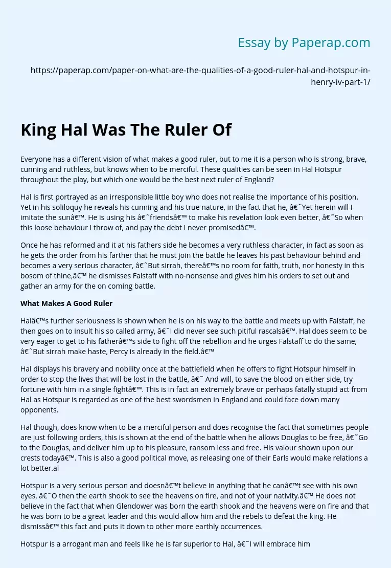 King Hal Was The Ruler Of