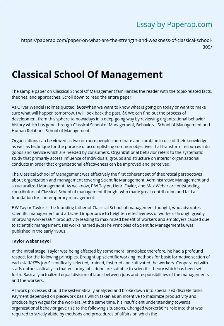 Classical School Of Management