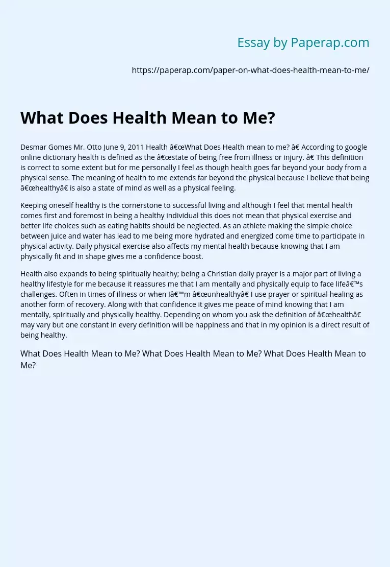 What Does Health Mean to Me?