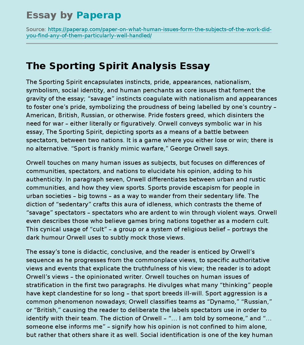 The Sporting Spirit Analysis