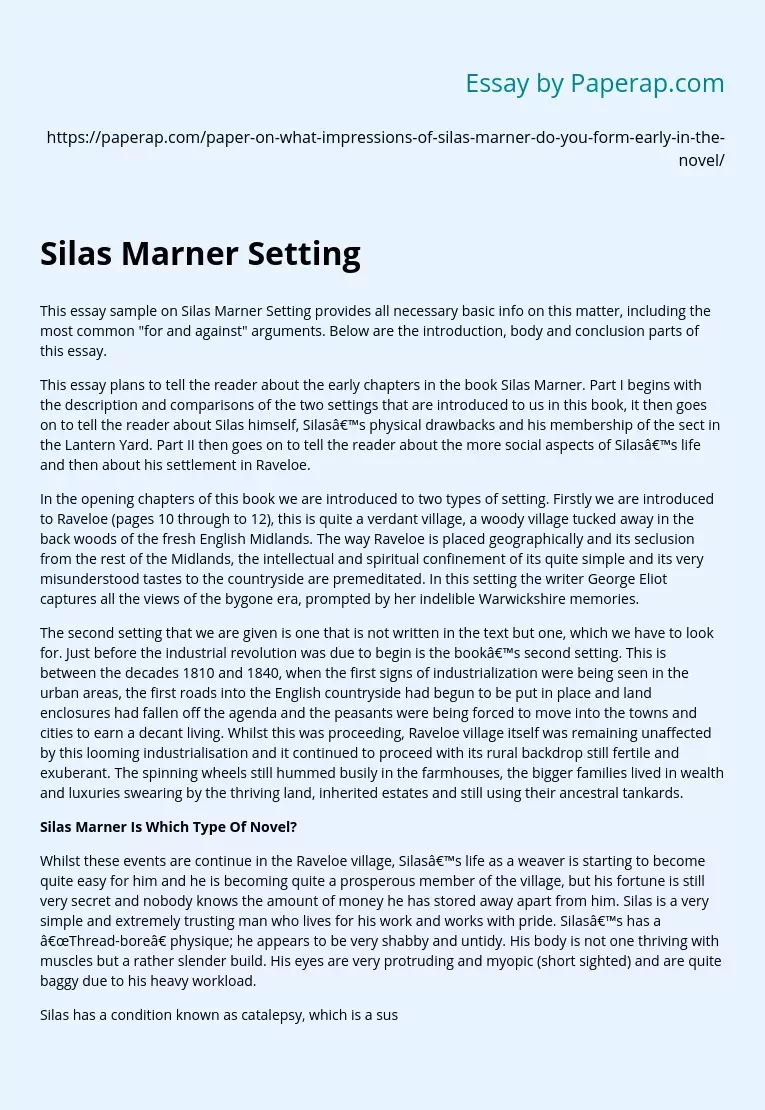Silas Marner Setting