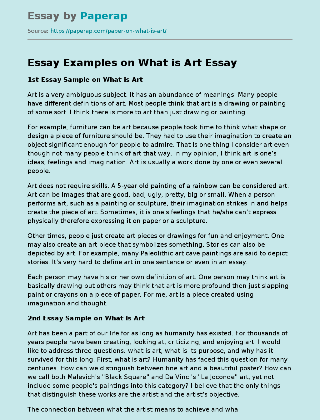 Essay Examples on What is Art