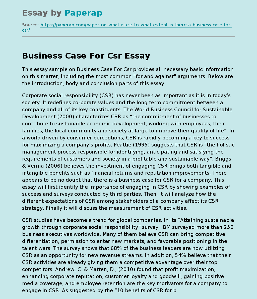Business Case For Csr