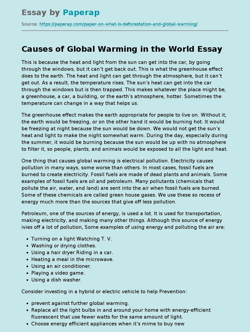 Causes of Global Warming in the World