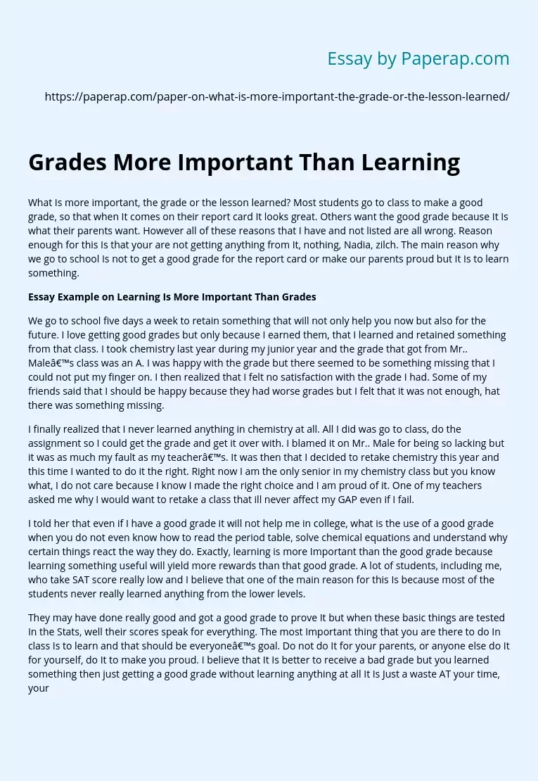 Grades More Important Than Learning