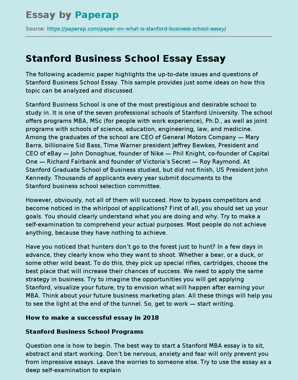 Stanford Business School Essay