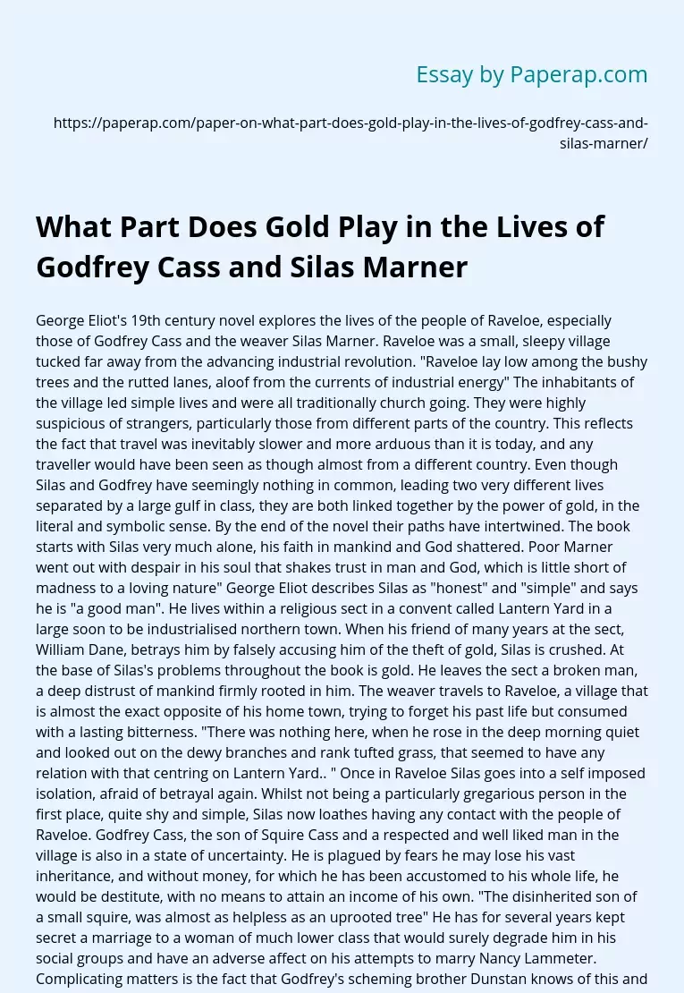What Part Does Gold Play in the Lives of Godfrey Cass and Silas Marner