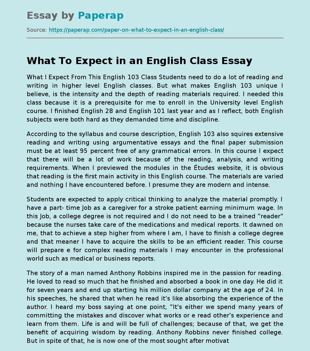 essay on my english class