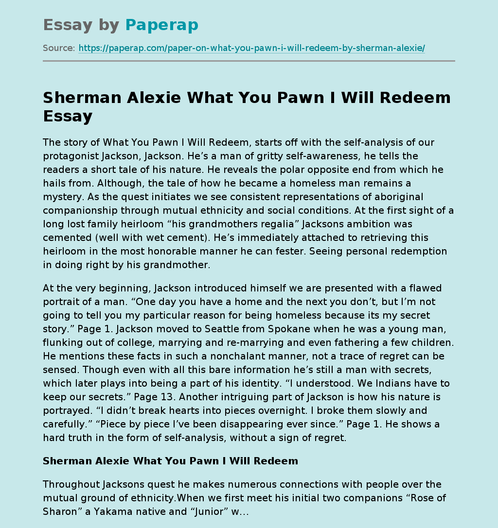Sherman Alexie What You Pawn I Will Redeem