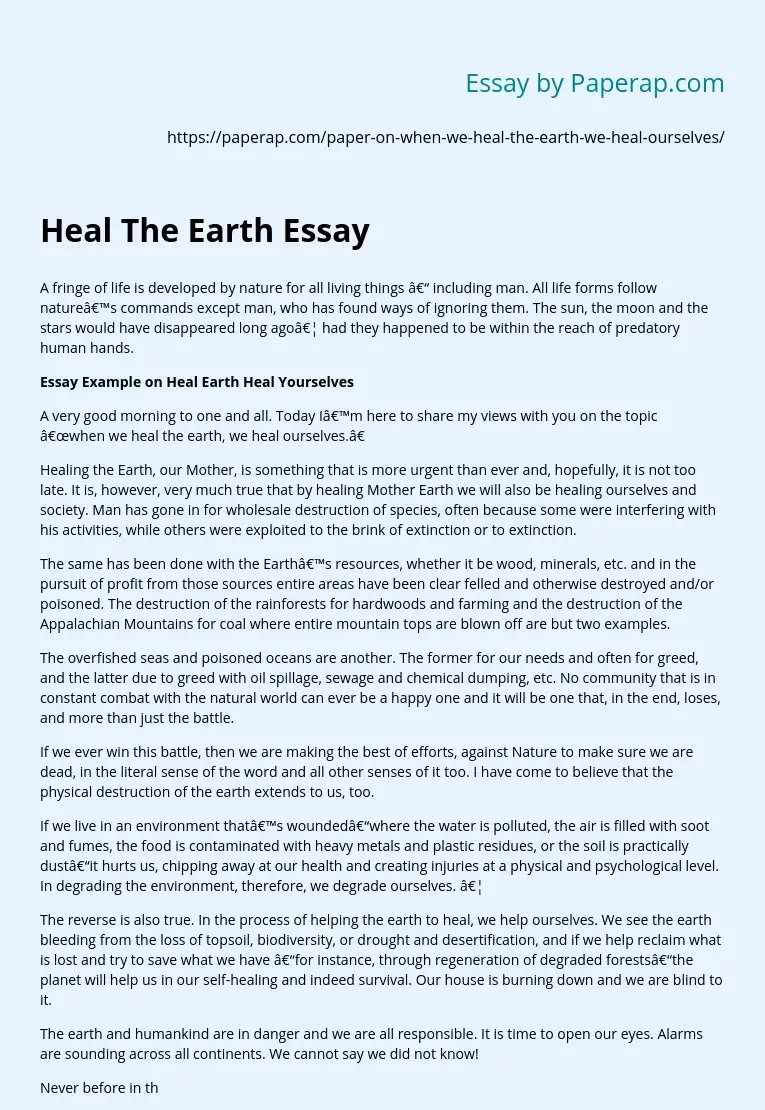 When We Heal The Earth We Heal Ourselves