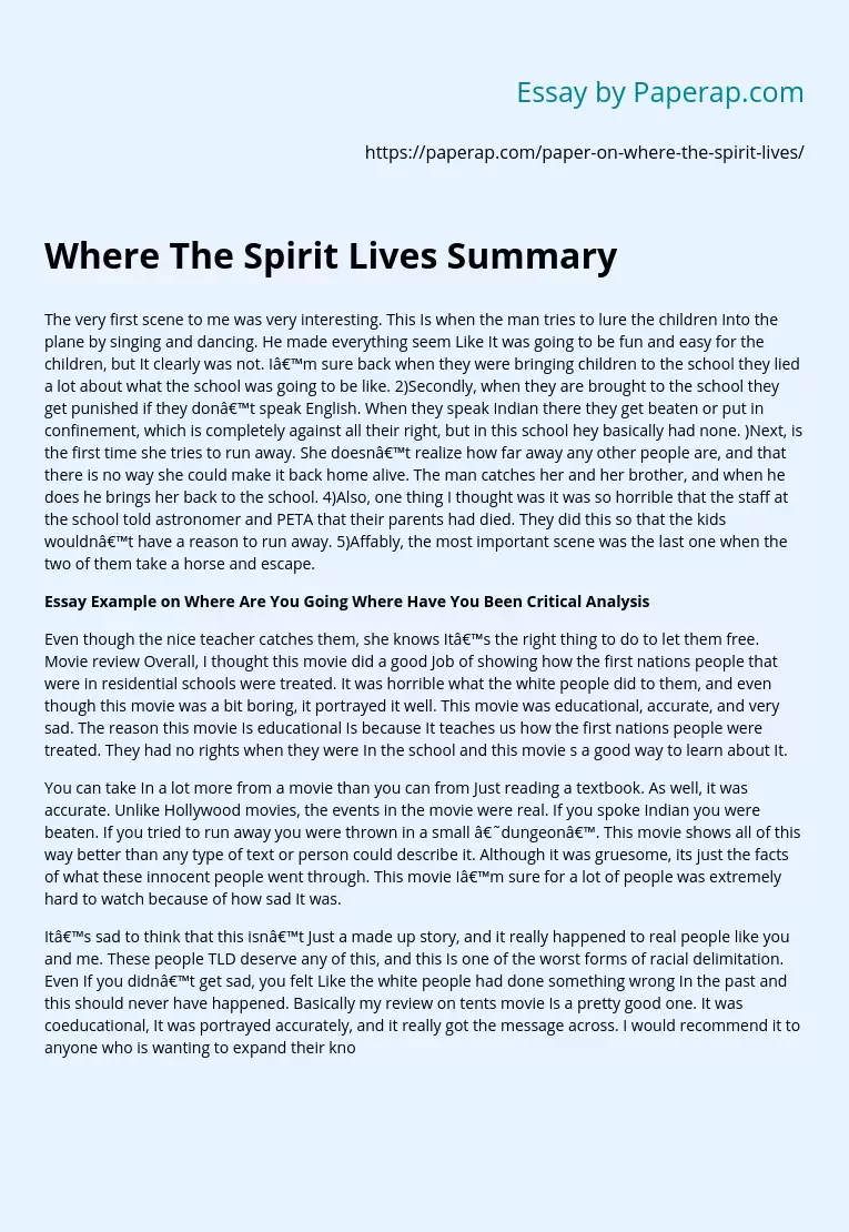 Where The Spirit Lives Summary