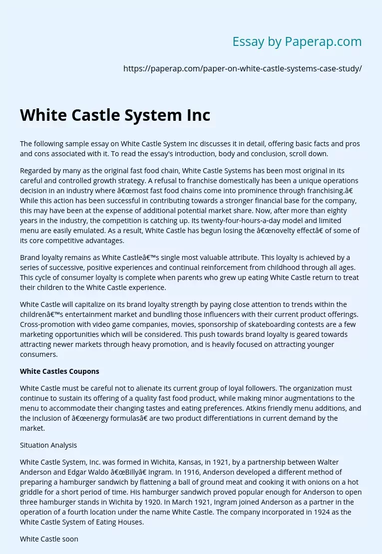 White Castle System Inc