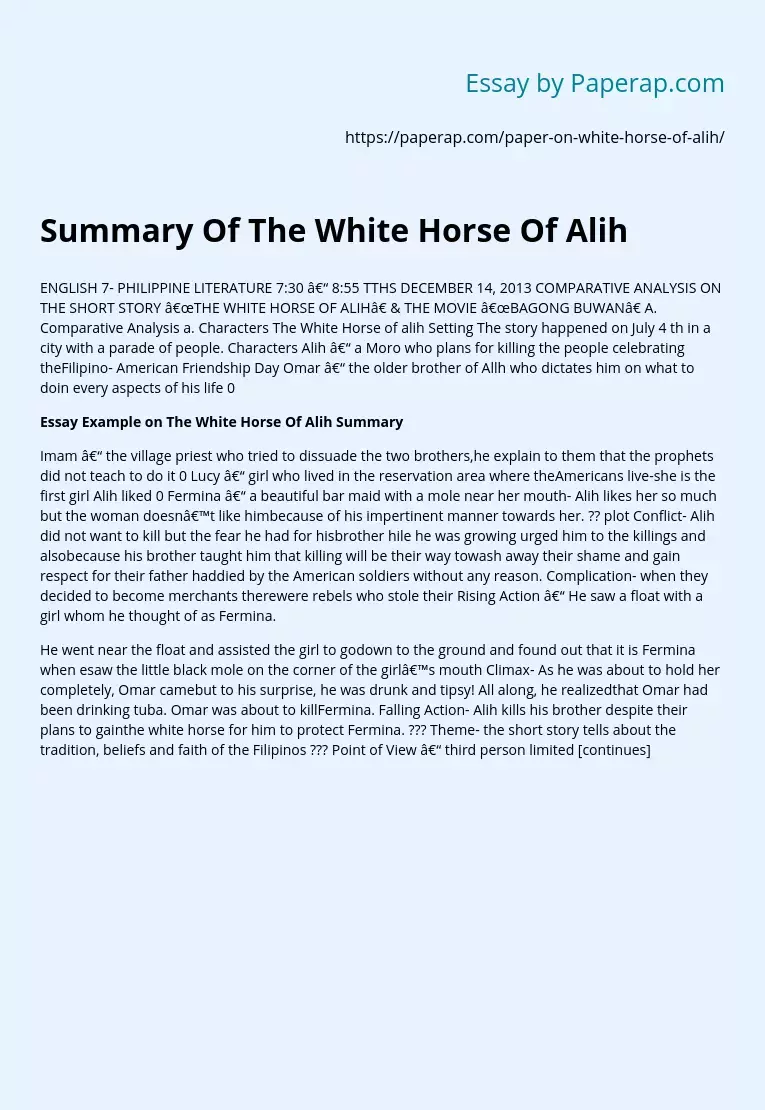 Summary Of The White Horse Of Alih