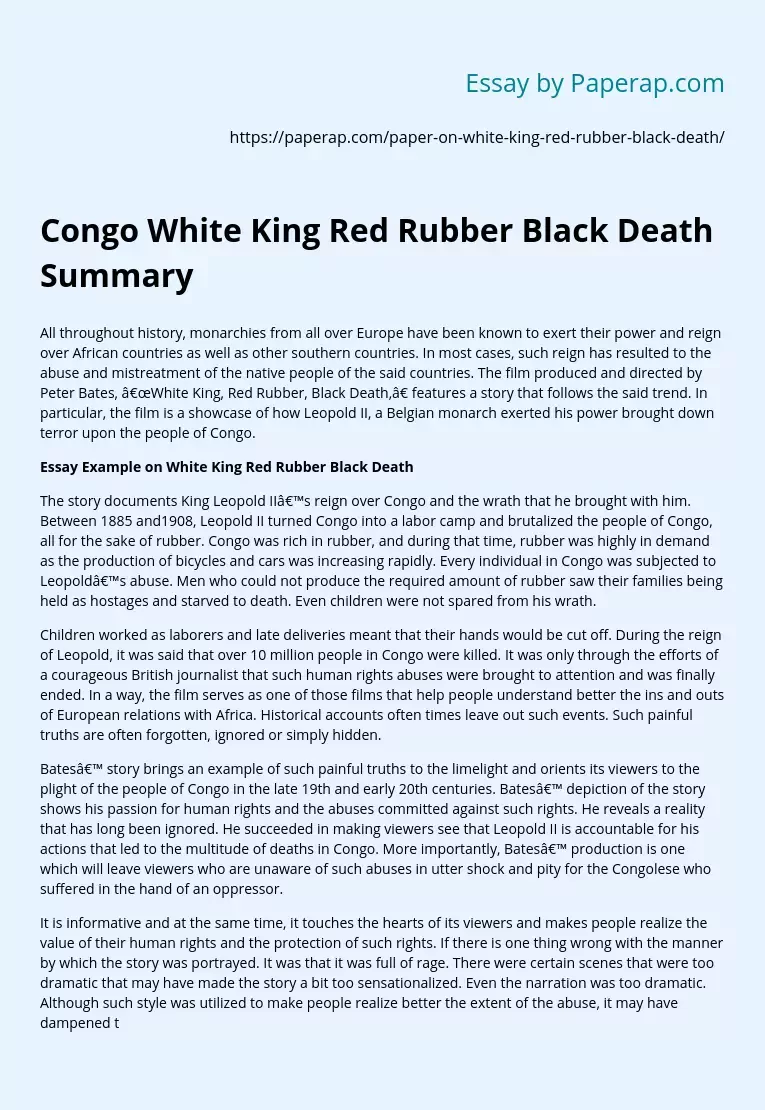 Congo White King Red Rubber Black Death Summary