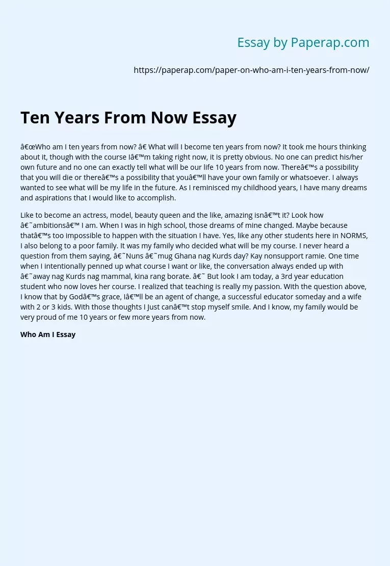 Ten Years From Now Essay