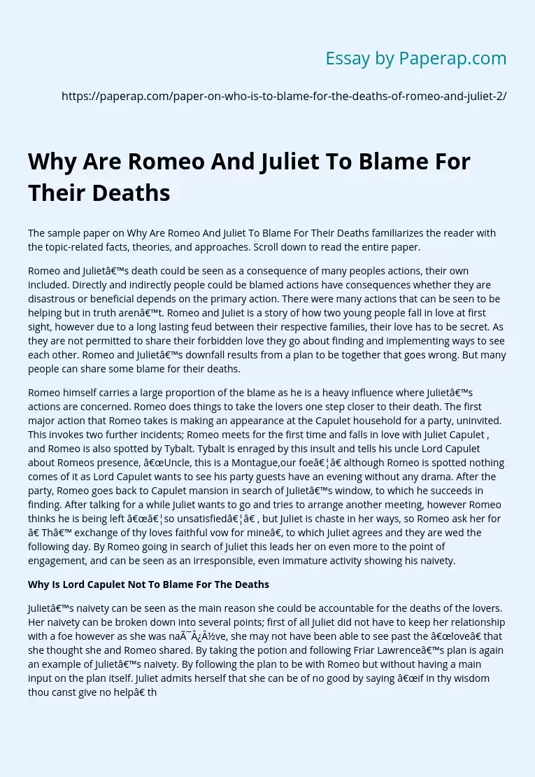 romeo and juliet essay who is to blame