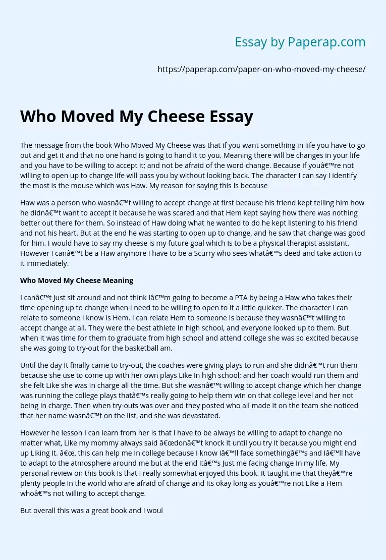 Who Moved My Cheese Essay
