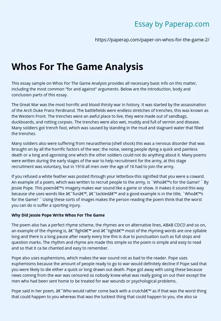 Whos For The Game Analysis