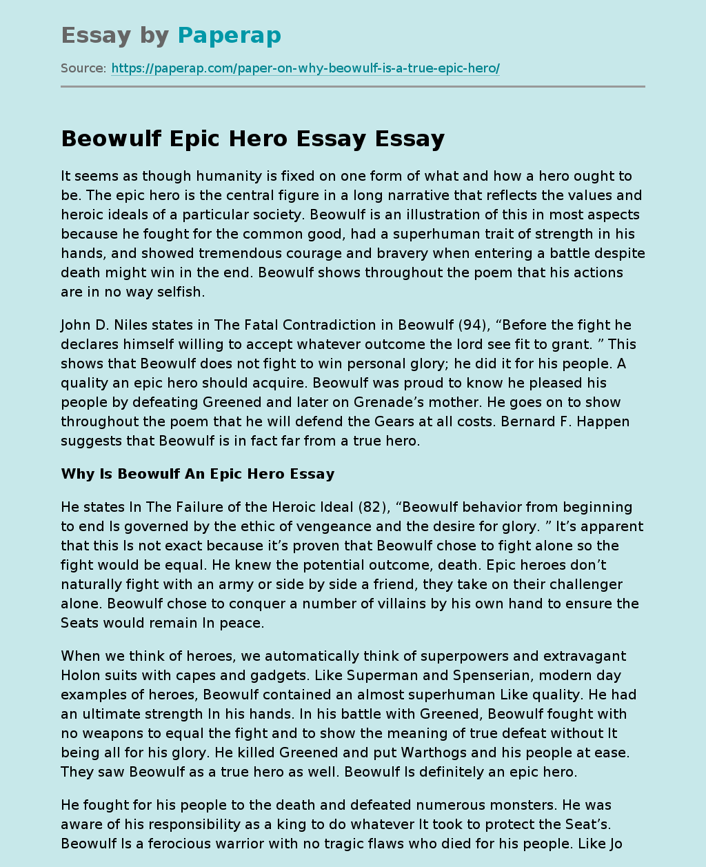 Beowulf Epic Hero Essay