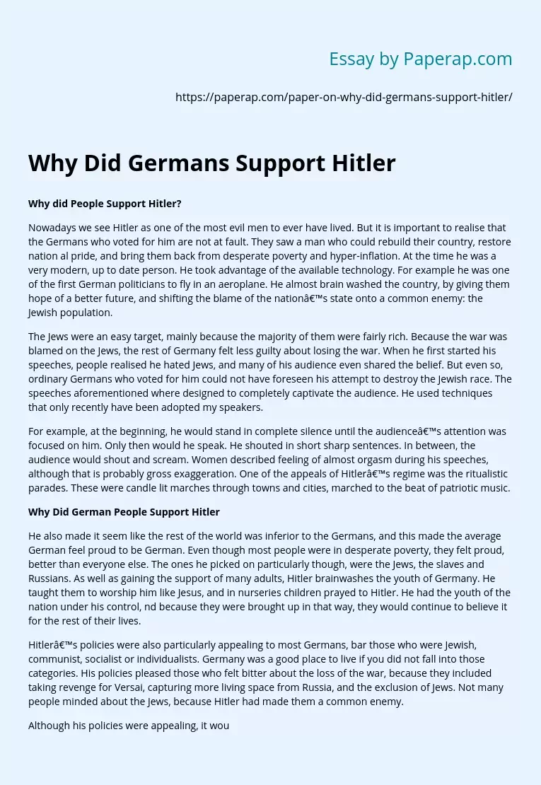 Why Did Germans Support Hitler