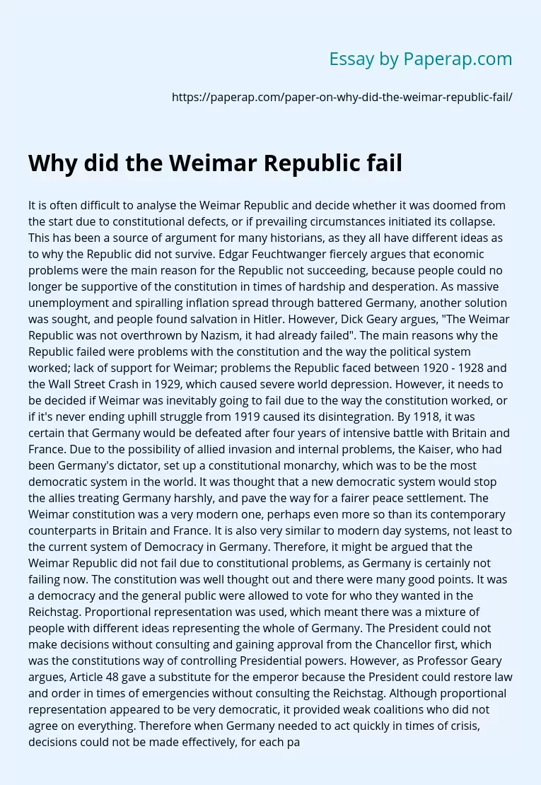 Why did the Weimar Republic fail