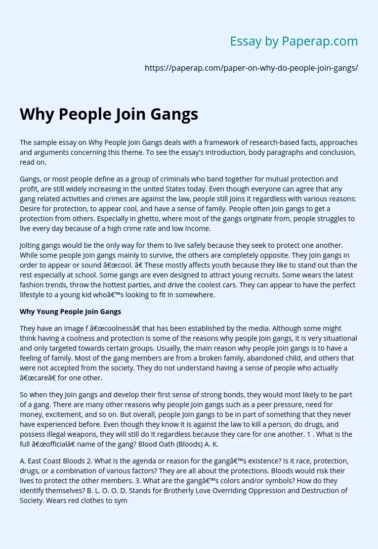 Why People Join Gangs