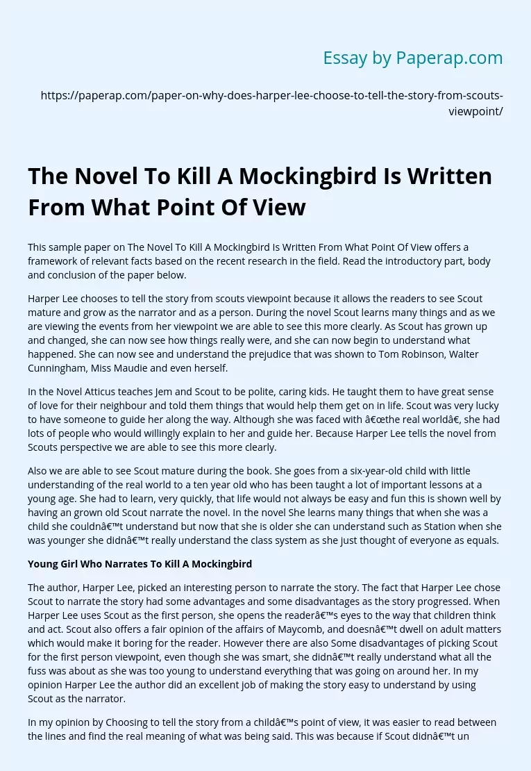 The Novel "To Kill A Mockingbird" Is Written From What Point Of View?