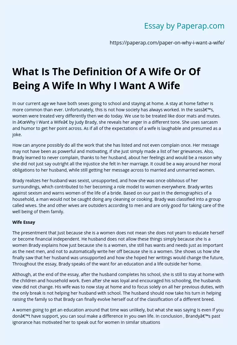 What Is The Definition Of A Wife Or Of Being A Wife In Why I Want A Wife
