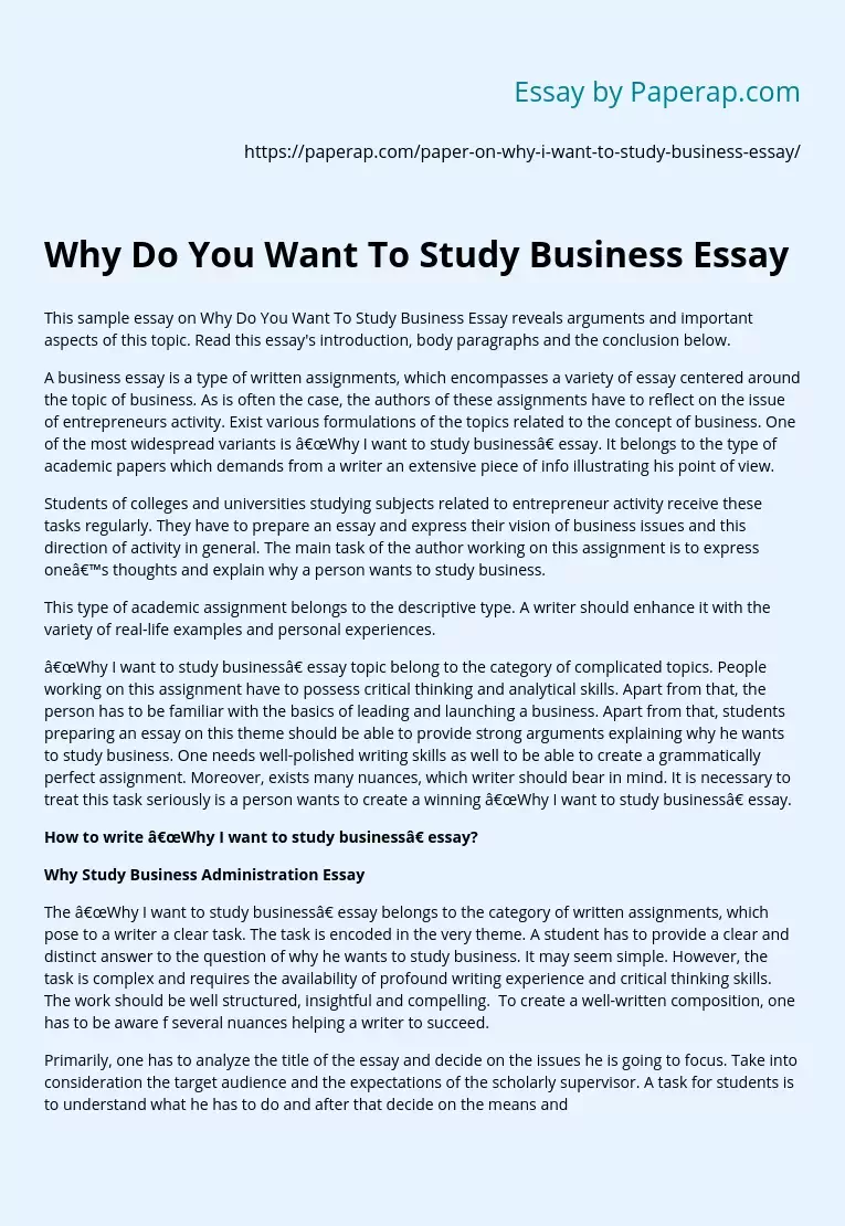 Why Do You Want To Study Business Essay
