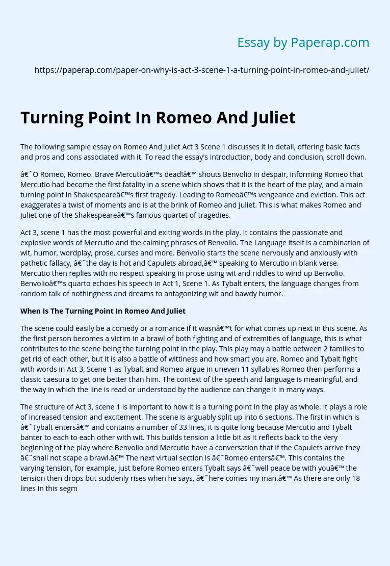 Turning Point In Romeo And Juliet