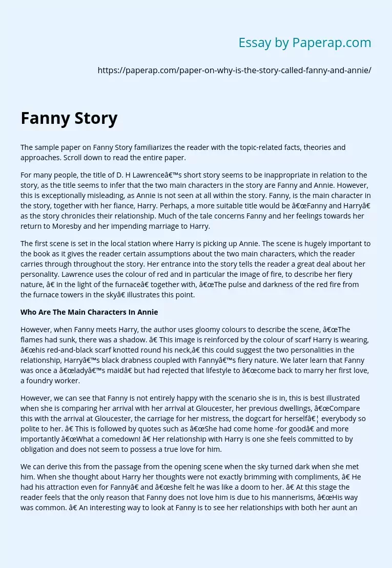 Origins of D. H Lawrence’s Fanny and Annie Story