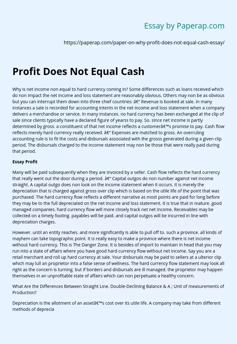 Profit Does Not Equal Cash