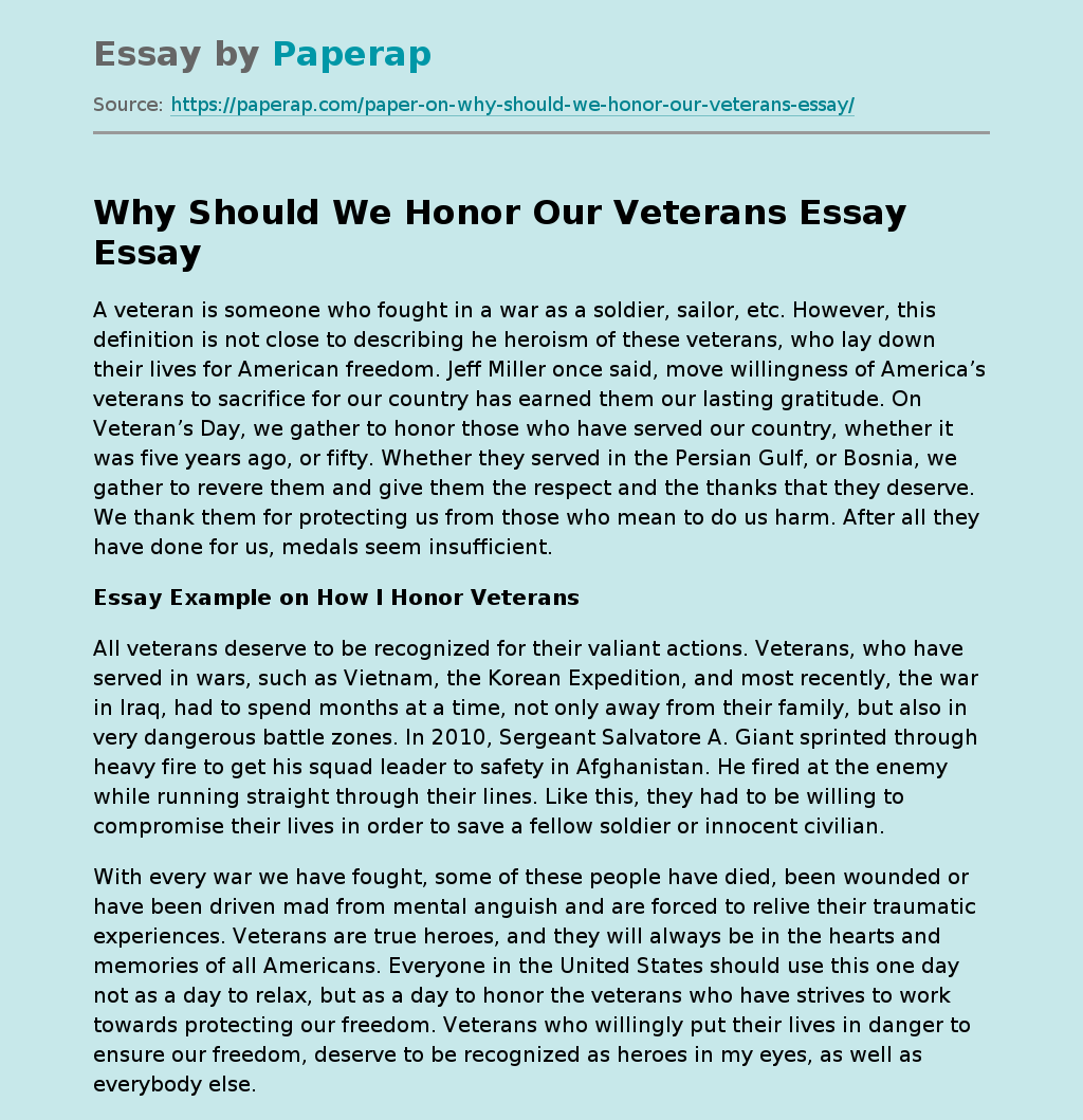 Why Should We Honor Our Veterans Essay