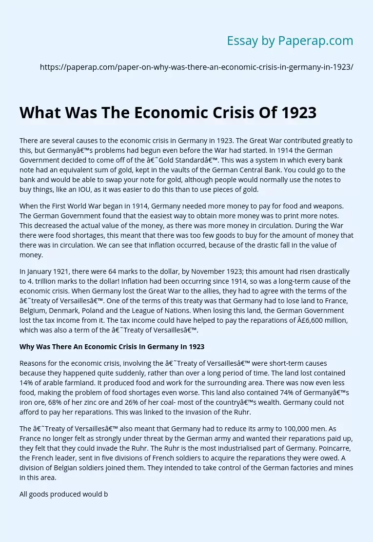 What Was The Economic Crisis Of 1923
