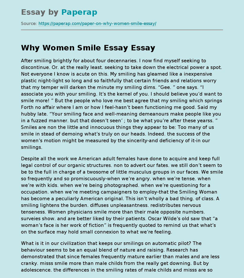 Why Women Smile Essay