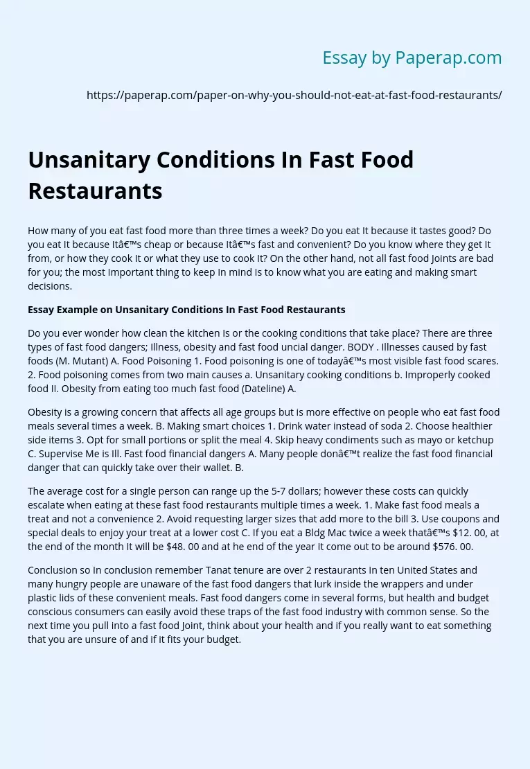 Unsanitary Conditions In Fast Food Restaurants
