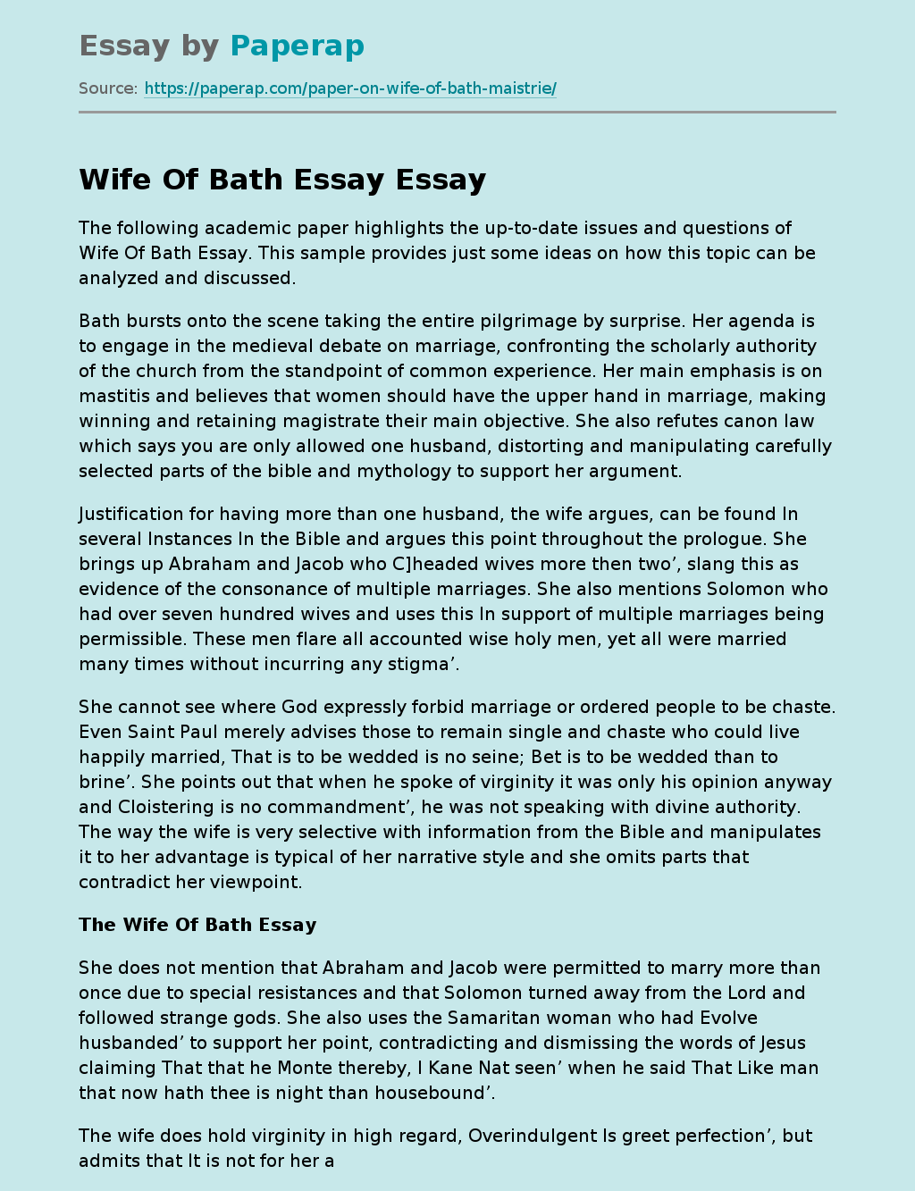 Up-to-Date Issues in Wife of Bath Essay