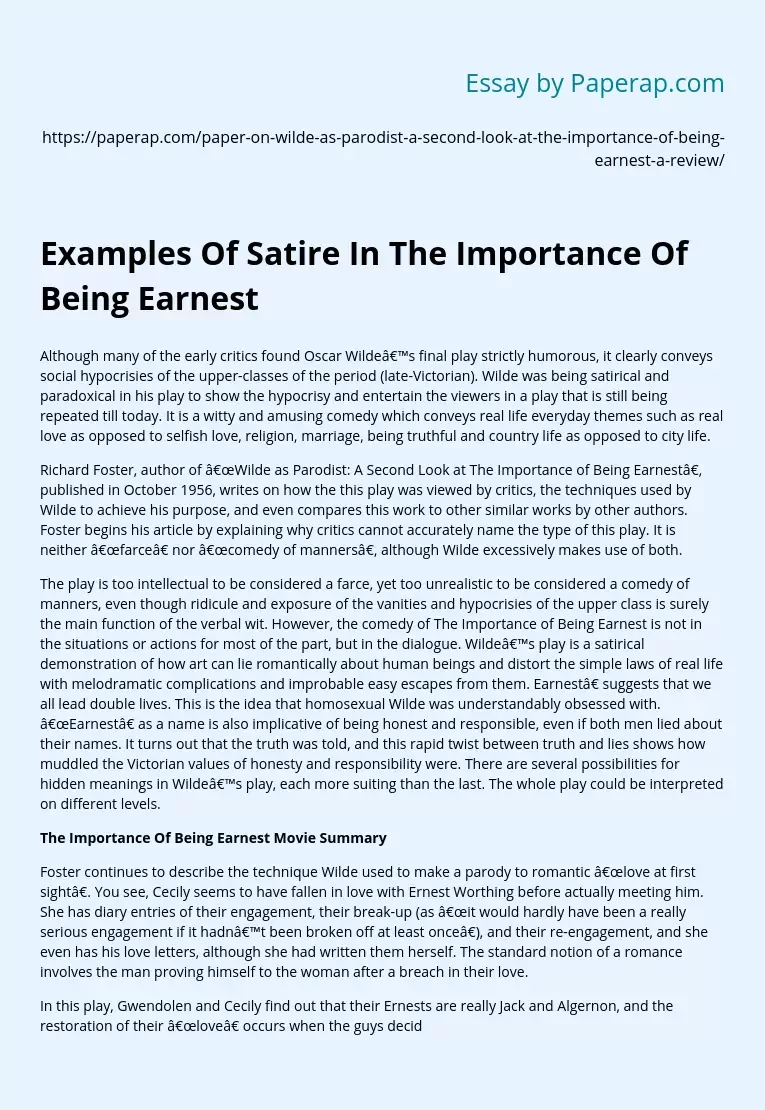Examples Of Satire In The Importance Of Being Earnest