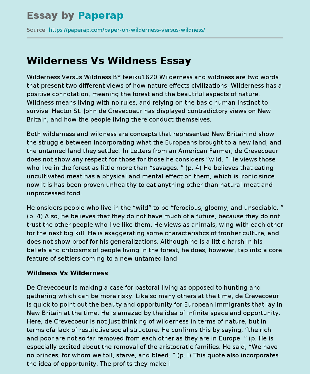 Wilderness Versus Wildness BY