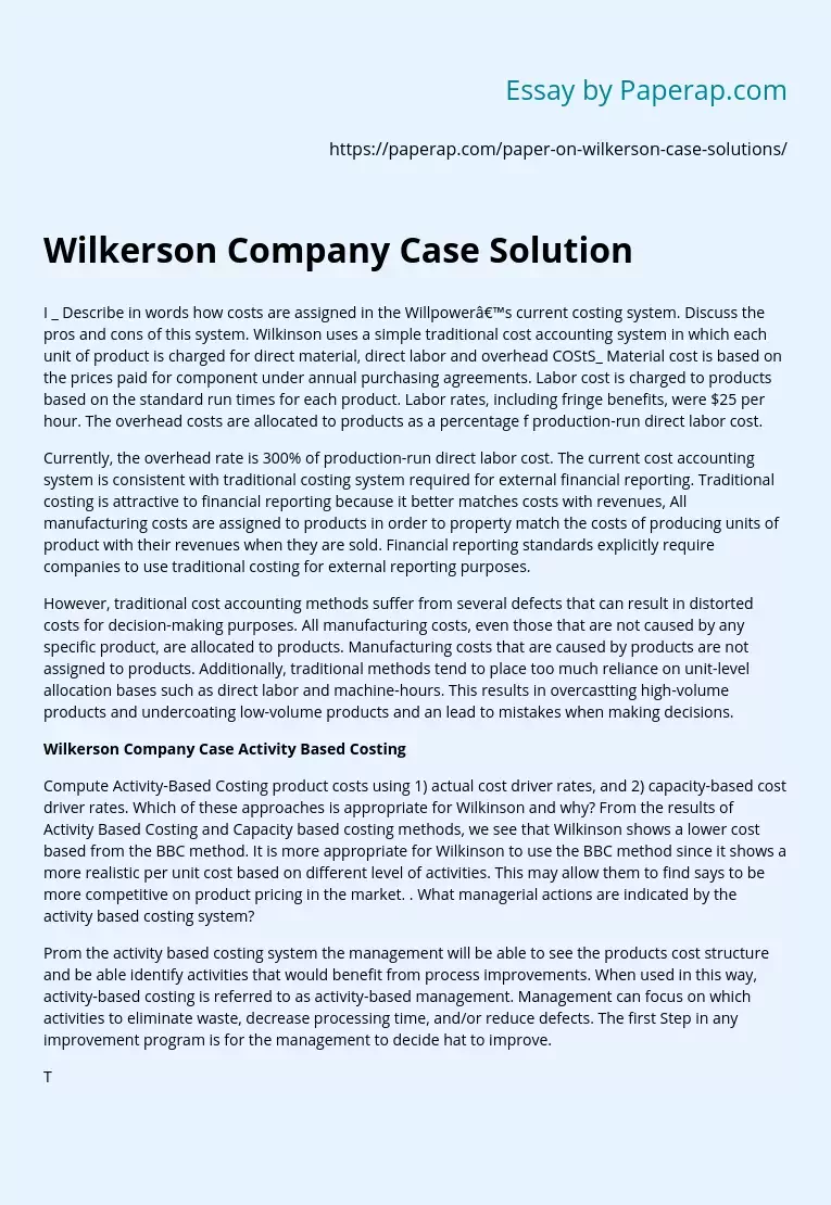 Wilkerson Company Case Solution