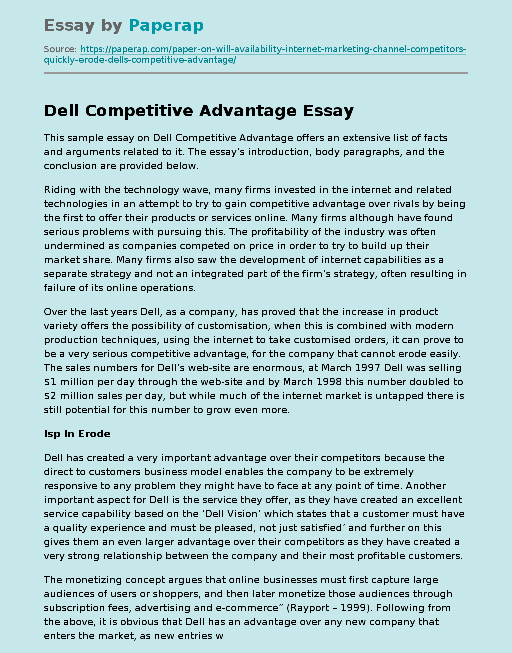Sample Essay on Dell Competitive Advantage