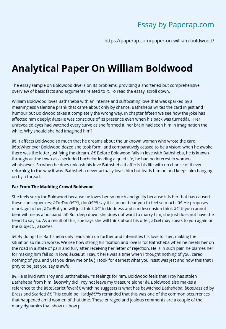 Analytical Paper On William Boldwood