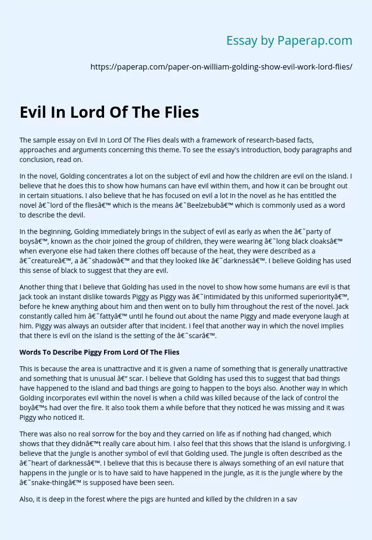 Evil In Lord Of The Flies