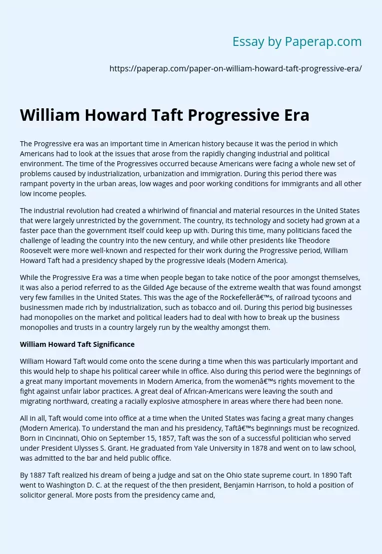 William Howard Taft Progressive Era