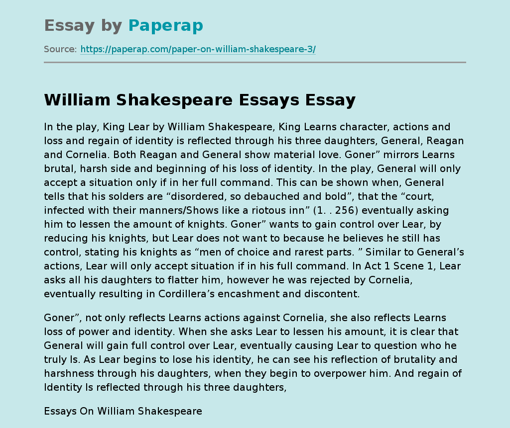 thesis statement for william shakespeare